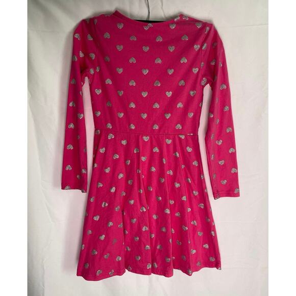 The Children's Place Girls Long Sleeve Dress Pink w/Silver Hearts Size Med 7/8 - Picture 2 of 4